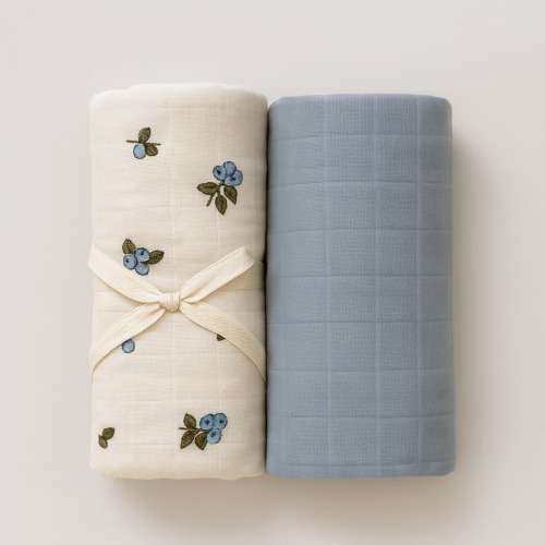 Organic Swaddle Blanket 2-Pack | Blueberry + Sky