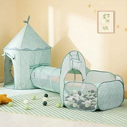 Tiny Land 3-in-1 Kids Play Tunnel with Ball Pit & Tent, Pop Up Crawl Tunnel for Toddlers, Indoor & Outdoor Baby Play Tunnel, Foldable Crawling Tunnel Toy, Gift for 2 Year Old Girl & Boy, Green