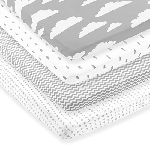 Pack n Play Sheets – Premium Pack and Play Sheets 4 Pack – 100% Super Soft Jersey Knit Cotton Playard Mattress Sheets – Portable Playpen Fitted Play Yard Mini Crib Sheet for Boy & Girl (24 x 38 x 5)