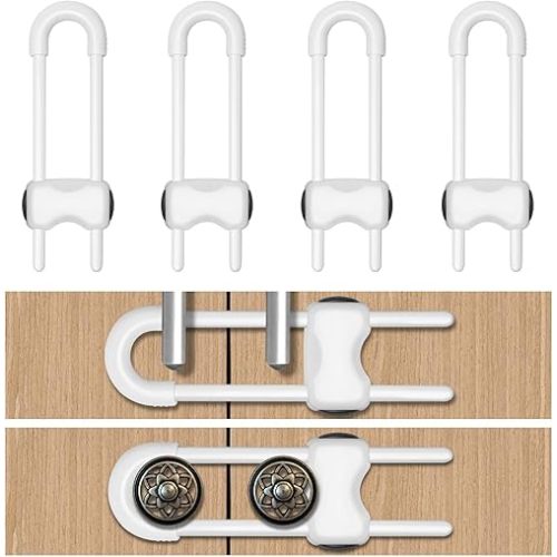 Cabinet Locks for Babies,4 Pack U-Shaped Child Proof Cabinet Locks,Baby Proofing Cabinets,Child Locks for Cabinets,Child Proof Cabinet Latches with Adjustable(White)