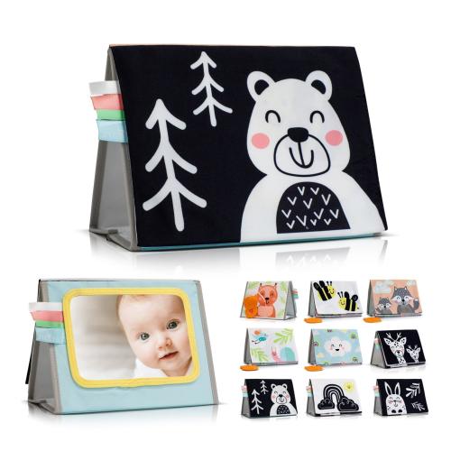 Soft Tummy Time Book with Mirror, Crinkle Paper & Teether - High Contrast Montessori Toy for Safe Infant Development | Buy Now with Express International Delivery | GoSupps.com