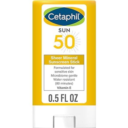 Cetaphil Sheer Mineral Sunscreen Stick for Face & Body, 0.5oz, 100% Mineral Sunscreen: Zinc Oxide & Titanium Dioxide, Broad Spectrum SPF 50, For Sensitive Skin