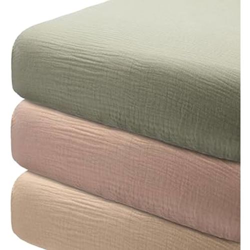 3 Pcs Crib Sheets Fitted 24'' x 38'', Mini Soft Muslin Crib Mattress Sheets for Girls and Boys(Cute)