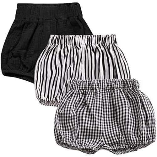 3PC Shorts Set Newborn Baby Girls Boys Pants Cotton Linen Blend Cute Floral Bloomers Triangle Shorts