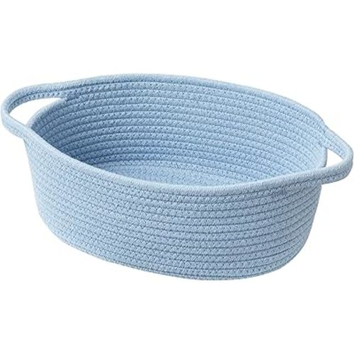 UBBCARE Small Woven Basket for Gifts, Cotton Rope Storage Basket for Shelf, Gift Baskets Empty with Handle, Dog Toy Basket for Organizing, Blue Basket for Nursery (12"x 8" x 5")