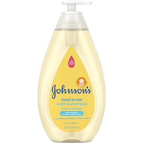 Johnson's Head-to-Toe Gentle Tear-Free Baby & Newborn Wash & Shampoo, Sulfate-, Paraben- Phthalate- & Dye-Free, Hypoallergenic Wash for Sensitive Skin & Hair, 27.1 fl. Oz