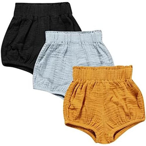 3PC Shorts Set Newborn Baby Girls Boys Pants Cotton Linen Blend Cute Floral Bloomers Triangle Shorts