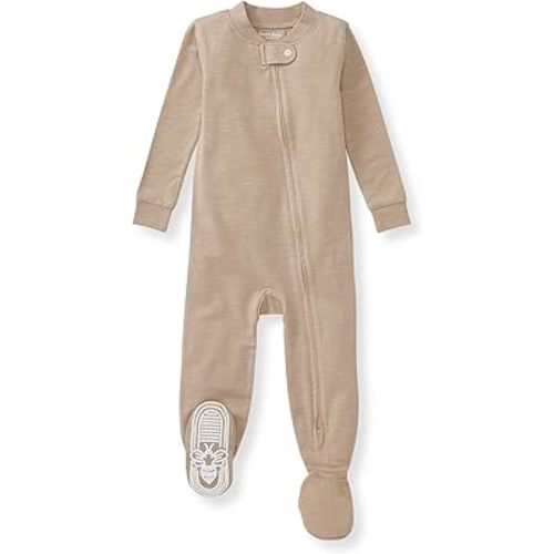 Burt's Bees Baby Unisex Pajamas, Organic Cotton & Lyocell Zip Front Non-Slip Footed Honeysoft PJs