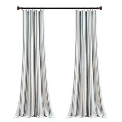Set of 2 (84"x42") Farmhouse Striped Yarn Dyed Recycled Cotton Window Curtain Panels Blue - Lush Décor: Light Filtering Drapes