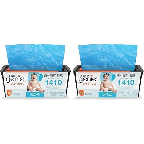 Diaper Genie Easy Roll Refill | 30 Bags Per Refill | Holds Up to 1410 Newborn Diapers | Odor Control | Diaper Pail Refill Bags | Fits Diaper Genie Signature & Platinum Pails (Pack of 2)