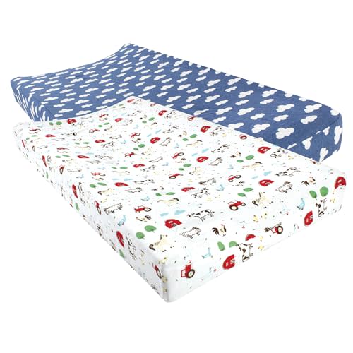 Hudson Baby Unisex Baby Cotton Changing Pad Cover, Boy Farm Animals, One Size