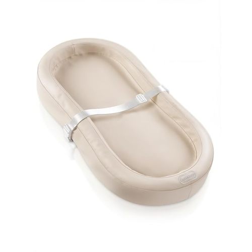 Baby Changing Pad for Dresser and Changing Table, Waterproof Wipeable PU Leather Cover, Contoured Diaper Mat with Safety Strap and Non-Slip Base, 31.5 x 15.8 x 4 in (Oatmeal)