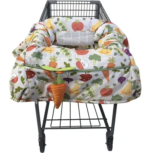 Boppy Shopping Cart and High Chair Cover, Multi-color Farmers Market Veggies, with Changeable SlideLine Carrot Toy, Plush Comfort with 2-point Safety Belt, Wipeable and Machine Washable, 6-48 Months