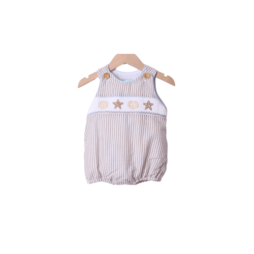 Smocked Starfish Khaki Seersucker Bubble