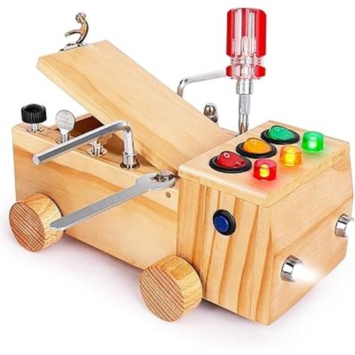 Busy Board for Toddler,Montessori Screwdriver Board Set for Kids,Montessori Toys with LED Light,Wooden Sensory Toys for Toddler 1-6 Year Old Boys & Girls,Christmas & Birthday Gift