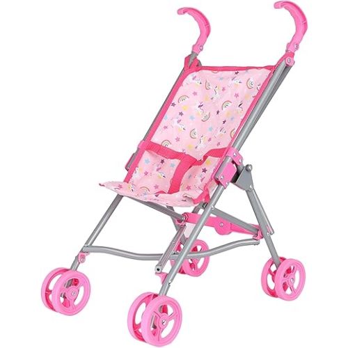 Dream Collection, Doll Stroller - Metal Fold Up and Down Umbrella Stroller for Realistic Pretend Play, Pink - 23”