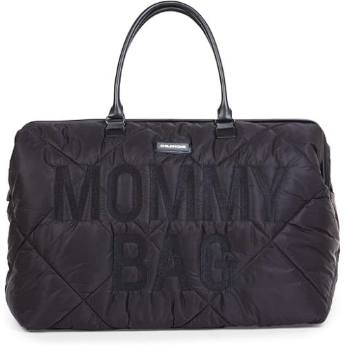 Childhome The Original Mommy Bag – Large Baby Diaper Bag, Mommy Hospital Tote and Travel Tote, Pregnancy Must Haves (Puffered Black)