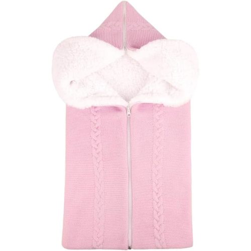 Baby Swaddle Blanket Stroller Wrap Fleece Knit Sleeping Bag Soft Warm Nap Blanket Plus Velvet for 0-12 Month Baby Boys Girls (Pink)