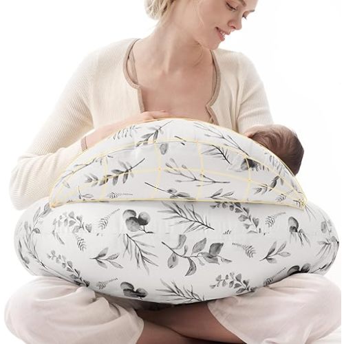 Momcozy Pioneering Safety Fence Nursing Pillow for Breastfeeding- Wider Feeding Pillows for More Support for Mom & Baby- Easier Nursing & Hand Free- Fit for All, Removable Cotton Cover