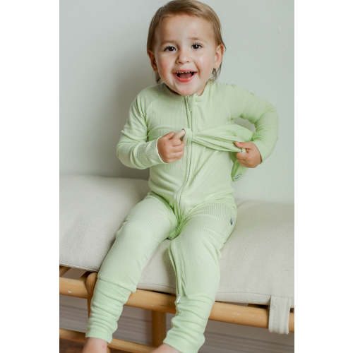 Keylime Ribbed Solid Double Zipper Bamboo Sleeper