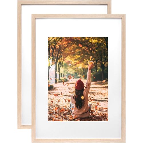 KINLINK A2 Picture Frames Natural, Wood Frames with Acrylic Plexiglass 16.5 x 23.5 Frame for Pictures A3 with Mat or A2 without Mat Wall Mounting Display, Set of 2