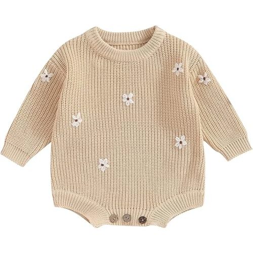 woshilaocai Baby Boy Girl Sweater Oversized Long Sleeve Romper Warm Crewneck Onesie CuteToddler Knitted Winter Clothes