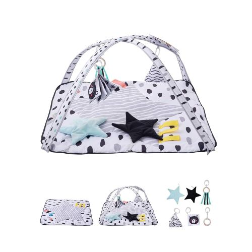 VEVOR Baby Play Gym Mat, Tummy Time Mat with 6 Sensory Toys, Baby Activity Mat with 2 Touch Balls & Soft Fabric for Sensory & Motor Skill Development, Baby Essential Gift for 0-18 Month Newborn Infant