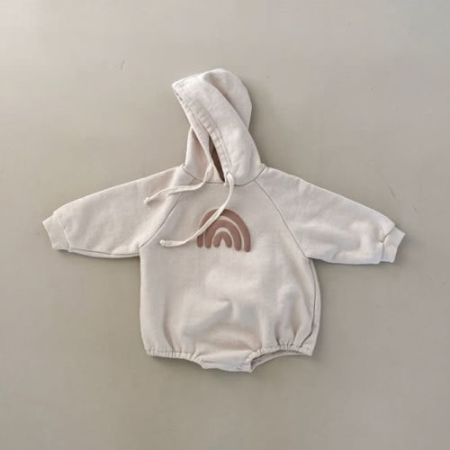 Baby Rainbow Print Hoodie Romper (3-18m) - Beige