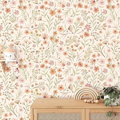Boho Floral Wallpaper Small Flowers Wall Paper Watercolor Flower Wall Stickers Removable Nursery Wallpaper Wildflower Decals Peel and Stick for Girls Bedroom Kids Room Decor