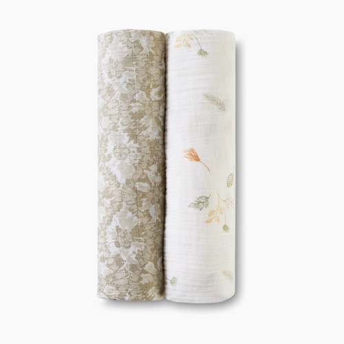 Crane Baby Cotton Muslin Swaddles (2 Pack) - Willow Dainty Leaf