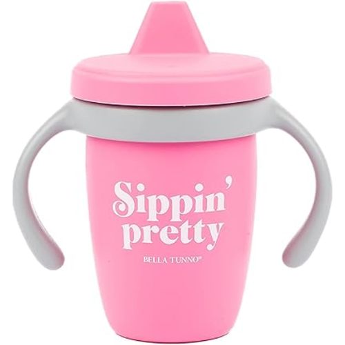 Bella Tunno Happy Sippy Cup – Transition Sippy Cups for Baby 6 Months and Older, Baby and Toddler Sippy Cups with Removable Handles and Non-Toxic, BPA Free Silicone, Sippin Pretty, 8 oz