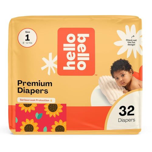 Hello Bello Diapers, Size 1 (8-12 lbs) Flower Child, 32 Count of Premium Disposable Baby Diapers, Hypoallergenic with Soft, Cloth-Like Feel