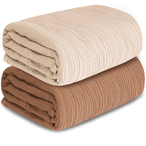 Muslin Swaddle Blankets for Newborn, 2 Pack Breathable Soft Receiving Blanket, Large 41 x 41 inches Swaddle Wrap Burping Clothes, Essentials Infant Shower Items. (Beige & Coffee)