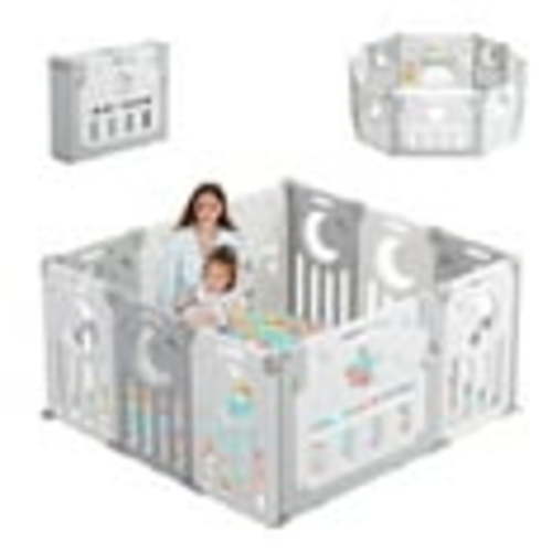 Foldable Baby Playpen, Kids 10 Panel Play Pen for Babies and Toddlers Unisex, Neche 45x45 inches Play Yard,Custom Shape Safety,Gray