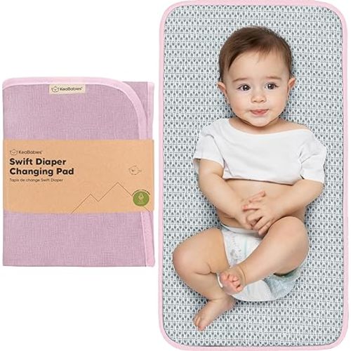 KeaBabies Portable Diaper Changing Pad, Easy Wipe Clean - Foldable Waterproof Baby Changing Mat for Diaper Bag, Compact, Lightweight, 25x13 Newborn, Infant, Baby Changer Travel Essential (Sweet Pink)