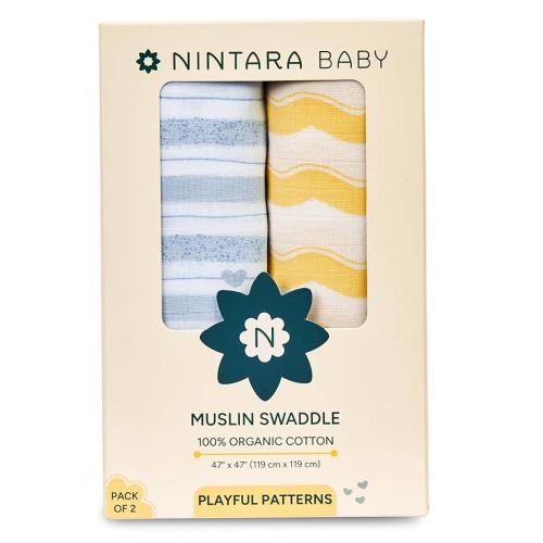 Extra-Large Swaddles - 100% Organic Premium Muslin Cotton, 47" x 47", Ultra-Soft, Breathable, Lightweight, Multipurpose, Gifts for Newborns, Pack of 2