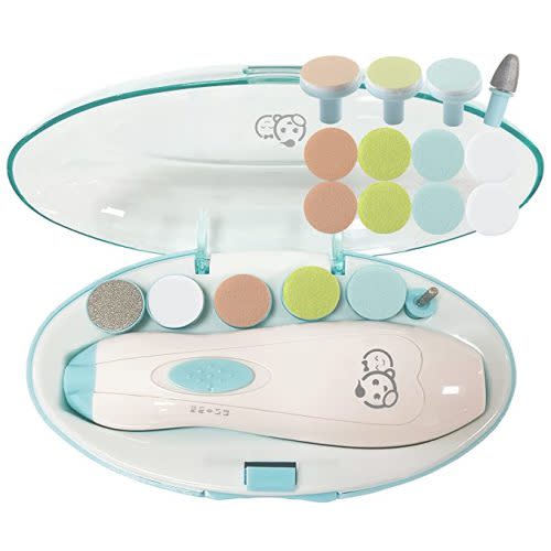 Baby Nail Clippers 20 in 1 by Royal Angels Baby | Safe Electric Baby Nail Trimmer, Baby Nail File Kit, Additional Replacement Heads, Newborn Toddler Toes and Fingernails, Trim and Polish (Blue)