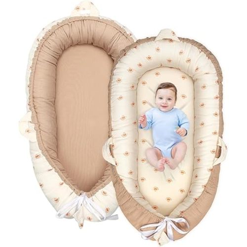 Baby Lounger - Infant Lounger for Newborn 0-24 Months, Co Sleeping Ultra Soft Breathable Infant Floor Seat, Portable Babies Lounger for Baby Girls& Boys, Newborn Essentials Gifts(Khaki)
