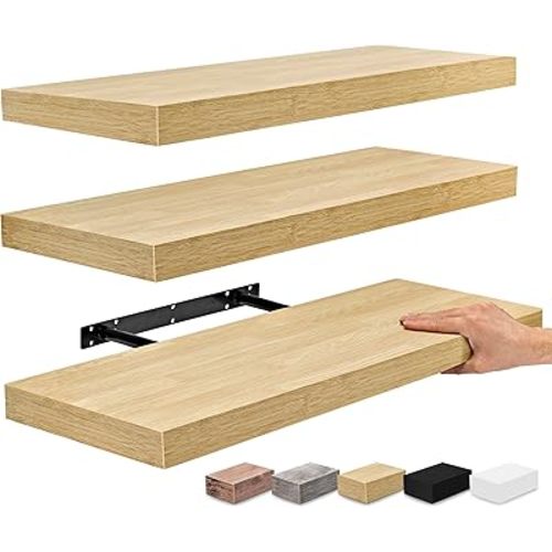 Sorbus Floating Shelves for Wall - 24" Bathroom Shelves, Wall Decor for Bedroom, Kitchen, Living Room, Home Decor & Book Storage - Mounted Floating Shelf with Invisible Brackets (Maple Wood, 3 Pack)