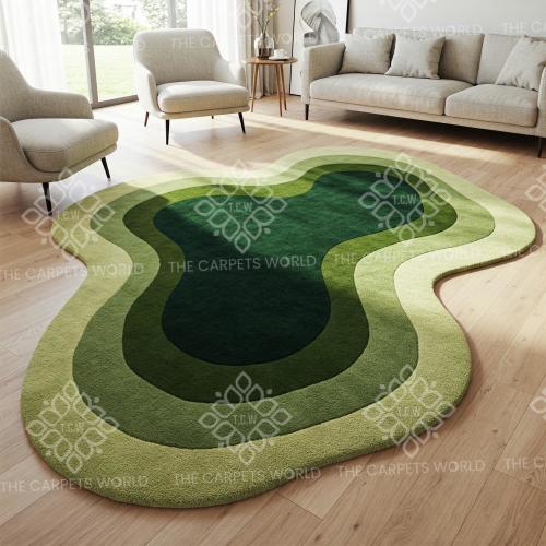 Emerald Stream Wool Rug, Serene Green Organic Shape Hand Tufted Area Rug Modern Abstract Floor Decor Handmade Custom Rug For Living Room 6x9