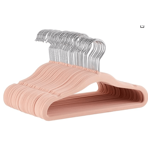 Amazon Basics Kids Velvet, Non-Slip Clothes Hangers for Infant and Toddler, 11.6 Inches (for baby clothes), Pack of 50, Blush