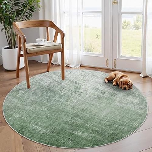 Lahome Abstract Green Round Rug 4ft Round Area Rug, Boho Washable Soft Rugs for Bedroom Circle Entryway Rug, Modern Ombre Non-Slip Carpet for Nursery Living Room Decor(4ft-Round,Green)