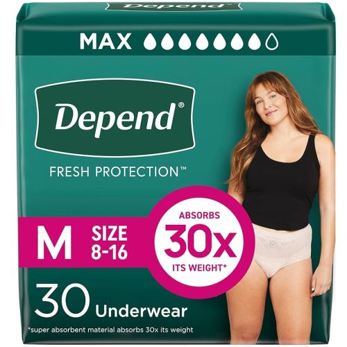 Depend Fresh Protection Adult Incontinence & Postpartum Bladder Leak Underwear for Women, Disposable, Maximum, Medium, Blush, 30 Count, Packaging May Vary