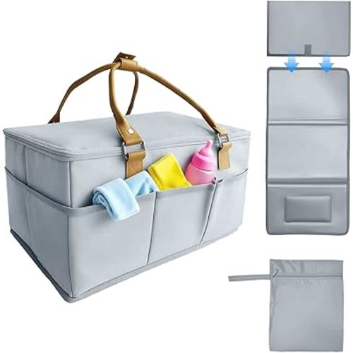 20L Extra Large Diaper Caddy Organizer | Zip-Top Cover & Changing Mat | 3 Compartments & 8 Open Pockets | Car Diaper Caddy, Large Nursery Storage Diaper