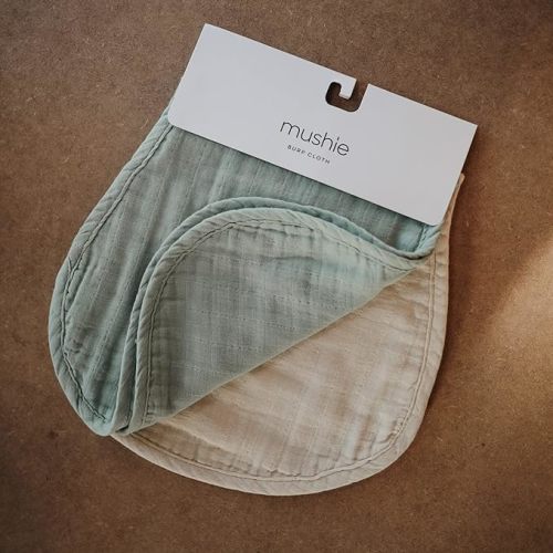 mushie Muslin Baby Burp Cloths, Set of 2 (Roman Green/Fog)
