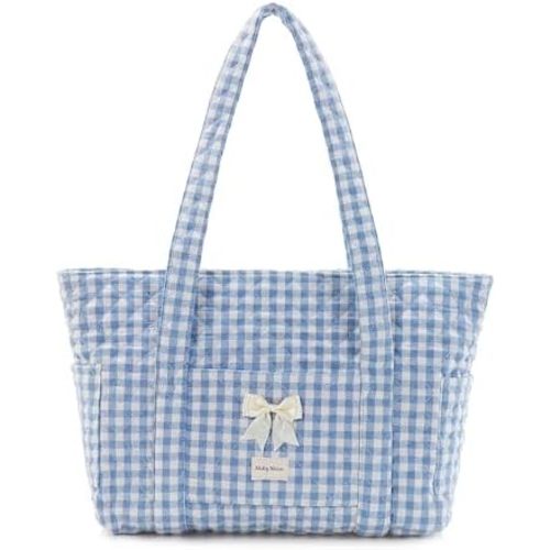 Molly Moon Quilted Tote Bag for Women, Quilted Floral Gingham Tote Bags with Zipper, Cute Bow Shoulder bag for Work, Travel
