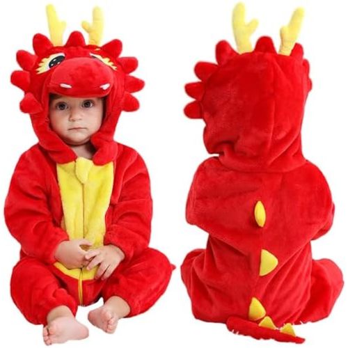 MICHLEY Unisex Baby Animal Costume Winter Autumn Flannel Hooded Romper Cosplay Jumpsuit