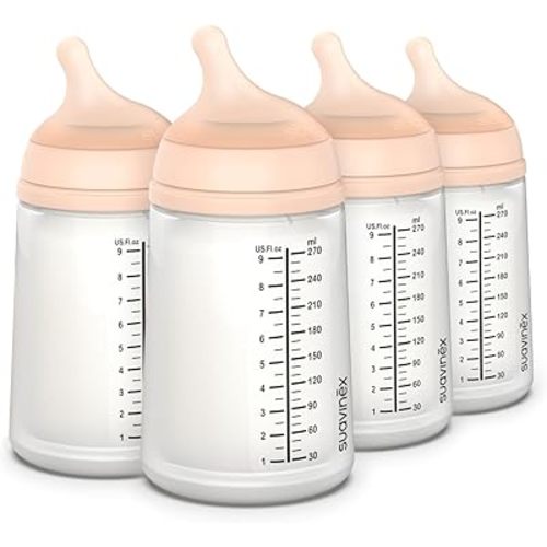 Suavinex Zero Zero Anti Colic Baby Bottle, No 1 Spanish Baby Bottle Brand, Minimizes Bottle Rejection & Nipple Confusion, Perfect for Breastfeeding Babies, Medium Flow, 4 Pk 9 oz, Fair