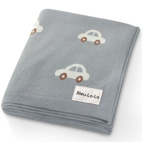 Bleu La La Baby Blanket For Boys - 100% Luxury Cotton Soft Knit Swaddle Blanket For Newborns And Infants Baby Boys And Girls - Cars - Blue