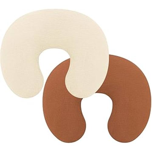 Pro Goleem Muslin Nursing Pillow Cover, 100% Cotton Soft Breathable Feeding Pillow Slipcover for Breastfeeding Moms, Fits Standard Infant Nursing Pillow, for Boys and Girls, 2 Pack (Brown＆Beige)